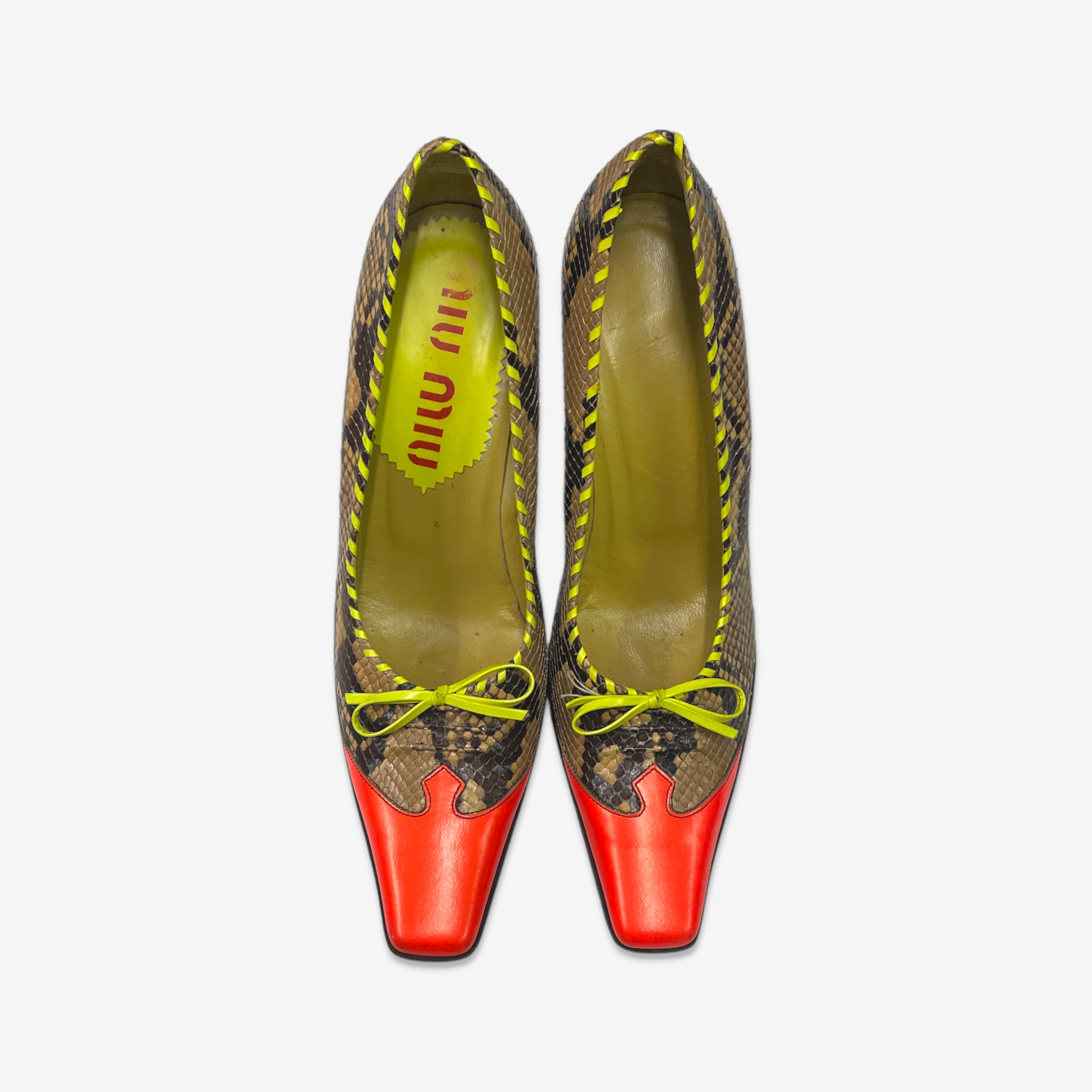 靴 Archive miu miu square toe Python pumps Miu Miu Python-Printed Leather Pumps | Neiman Marcus